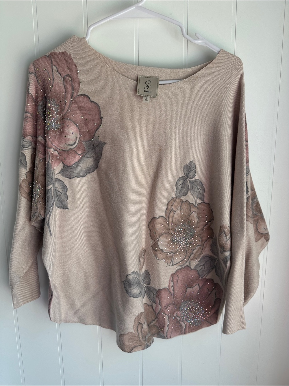 Spenser Jeremy Blush Pink Floral Embellished Knit Pullover